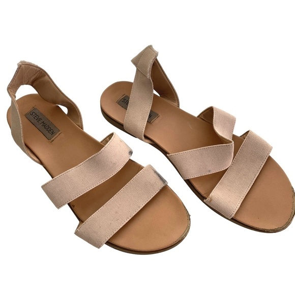 Steve Madden Effie Flat Sandal Strappy Double Straps Nude Tan Light Pink - Picture 1 of 11